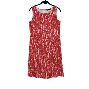 GNW Sleeveless Linen Blend Pleated Dress Women Size 8 Coral (Orange) White